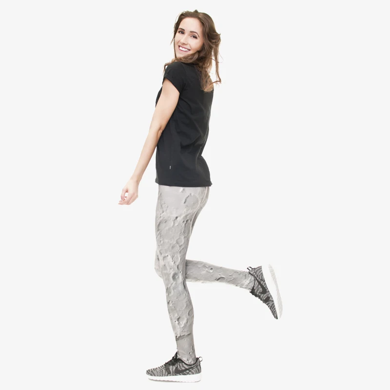 2017 забавные леггинсы; длинные узкие штаны новый натянутый 3D серый Луна земля рок печатных Для женщин Девушка основные повседневные