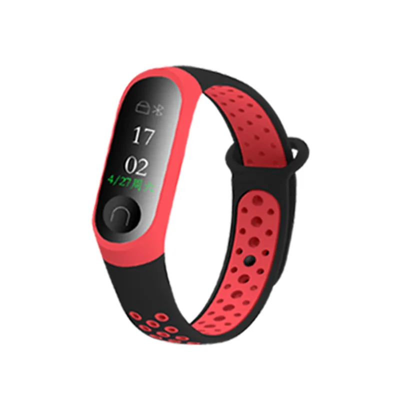 Силиконовый спортивный Смарт Браслет для Xiaomi Mi 3 сетки Фитнес браслет двойной разноцветный браслет часы для браслет millet 3 - Цвет: Black red