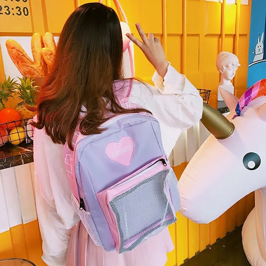 

Clear Heart Ita School Bags Women Backpacks Large Capcity Mesh Schoolbags For Teenage Girls Bookbags 2019 Women Travel Backpacks