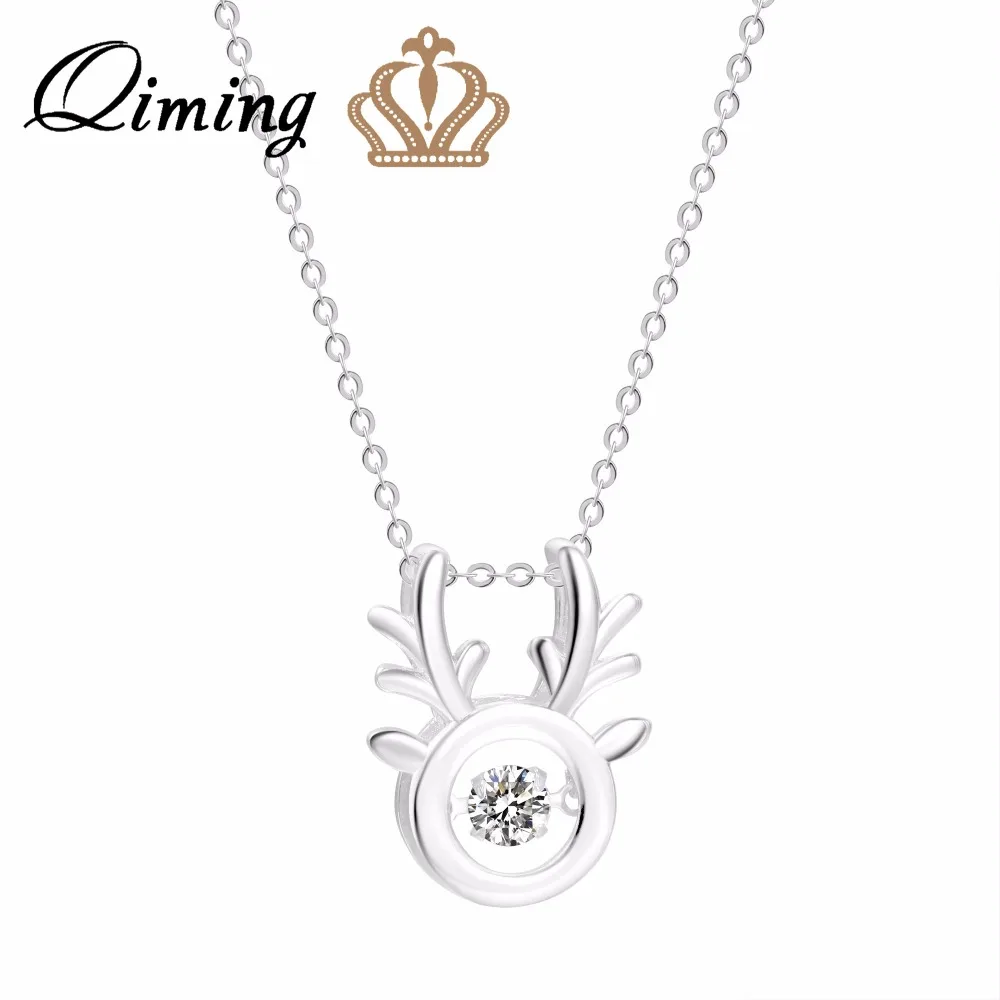 QIMING Classic Deer Charm Crystal Necklace Women Fashion Design Boho