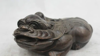 

4"Chinese Folk Pure Bronze excellent Lucky Money drawing Spittor Statue