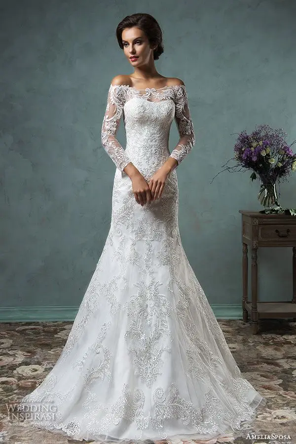 2016 Mermaid Wedding Dresses Off The Shoulder Long Sleeve 2016 Mermaid Wedding Dresses Off The Shoulder Long Sleeve Dress Lace Overskirt Stunning Beautiful Trumpet Fit To Flare In From