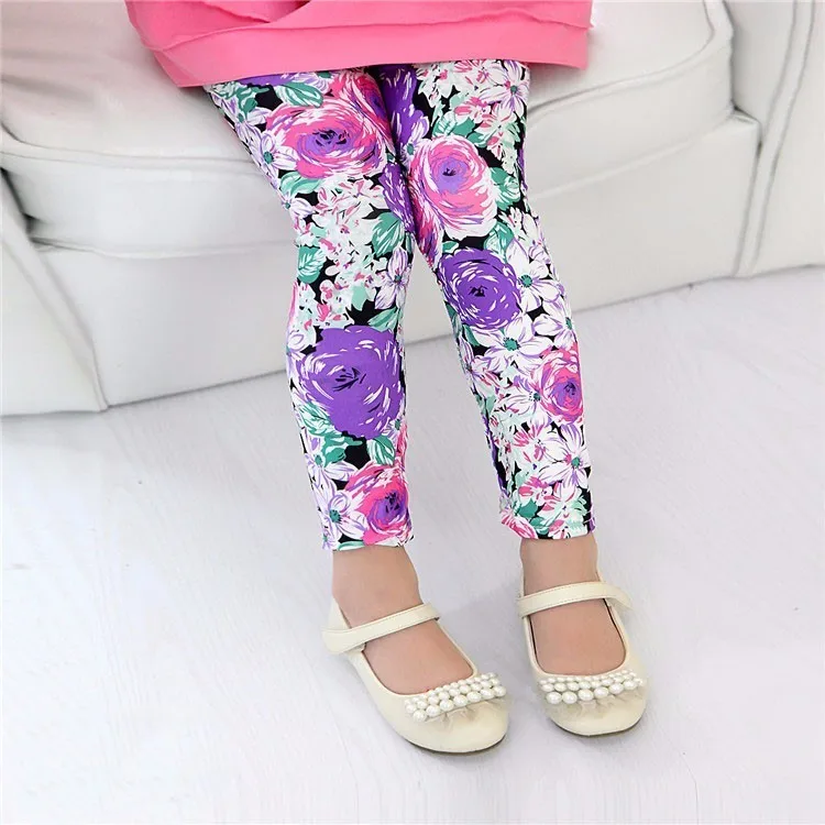 

girl new purple pink flower leggings baby autumn print pants kids fashion star dot legging children cheap skinny trousers 1pc