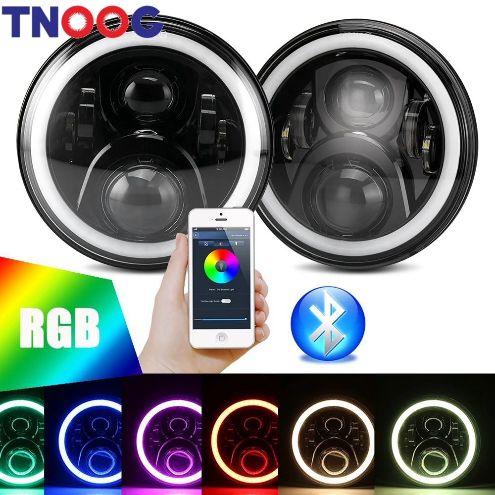 TNOOG 7 &quotкруглые светодиодные RGB фары DRL для Hummer H1 H2 Land Rover цветной Angel Eye Halo Ring Bluetooth
