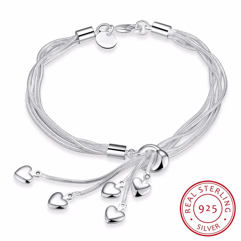 Lekani Wholesale 925 Sterling Silver Bracelet Hook Five Heart High Quality Fine Jewelry Accessories Silver Bracele