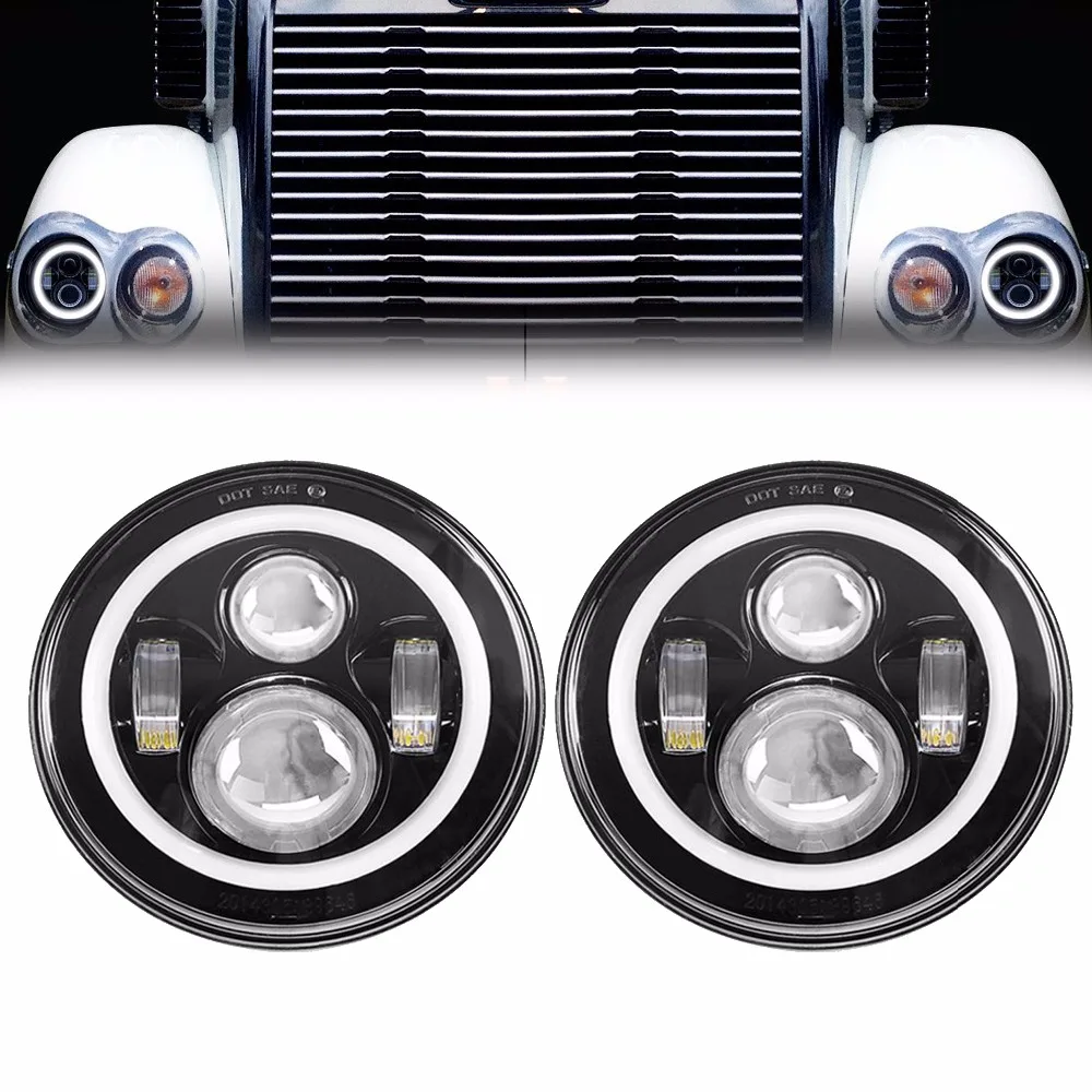 

For Dodge Dakota 2004 LED Headlights Car Angel eyes DRL Running lights 7'' Round LED Headlamp for jeep Wrangler JK LandRover