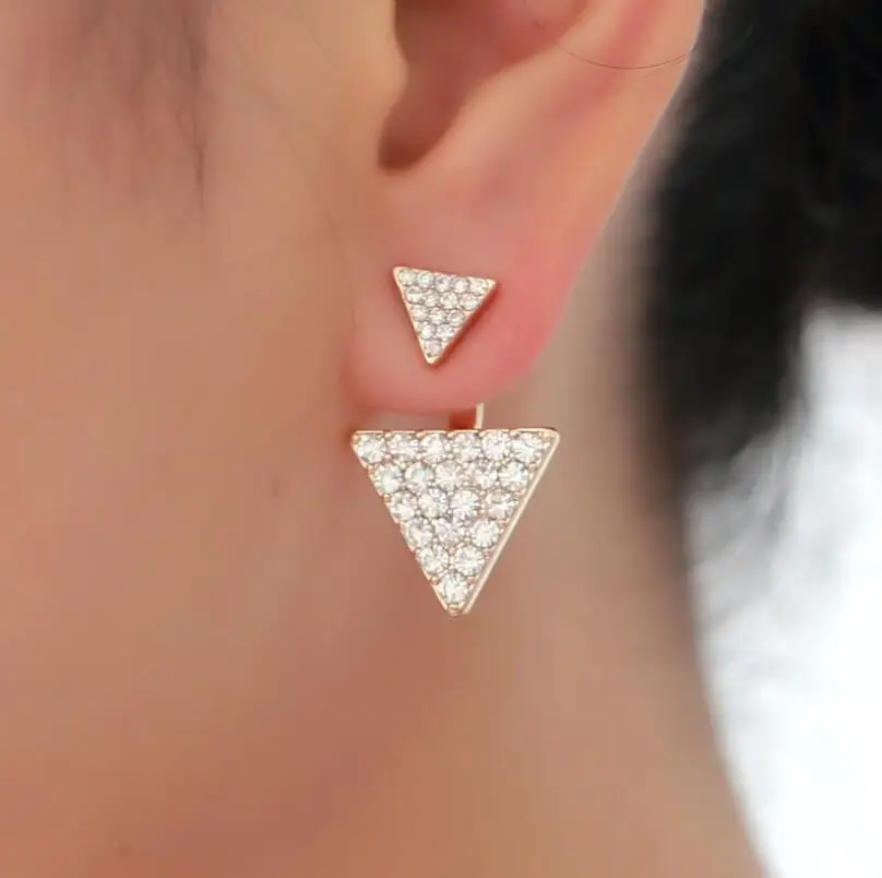 

Hfarich Crystal New 925 Sterling Silver Triangle Earring Jacket Cuff Triangle Ear Jacket Full Cubic Zirconia Earring For Women
