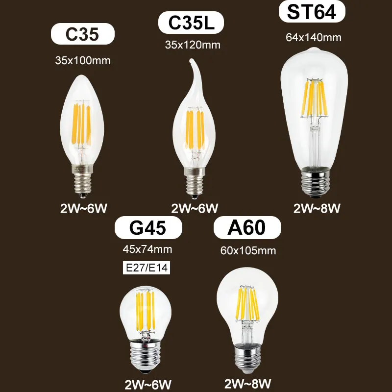 Gitex Ретро светодиодный лампочка накаливания 27 светодиодный лампочка 2 Вт 4 Вт 6 Вт 8 Вт 220 в 240 В светодиодный лампочка эдисона E14 винтажная стеклянная Свеча Освещение