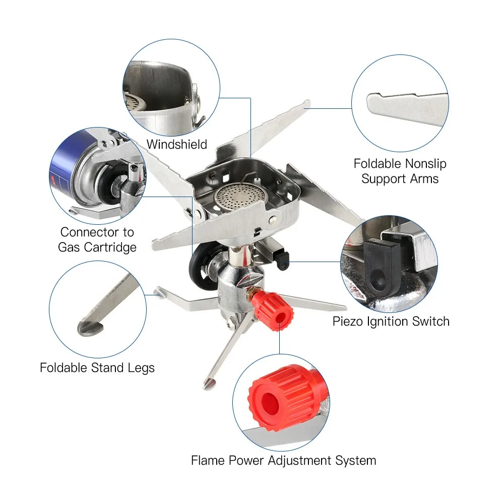 Открытый кемпинг газовая плита пьезозажигание складной альпинизмом Плита с проведением сумка и коробка