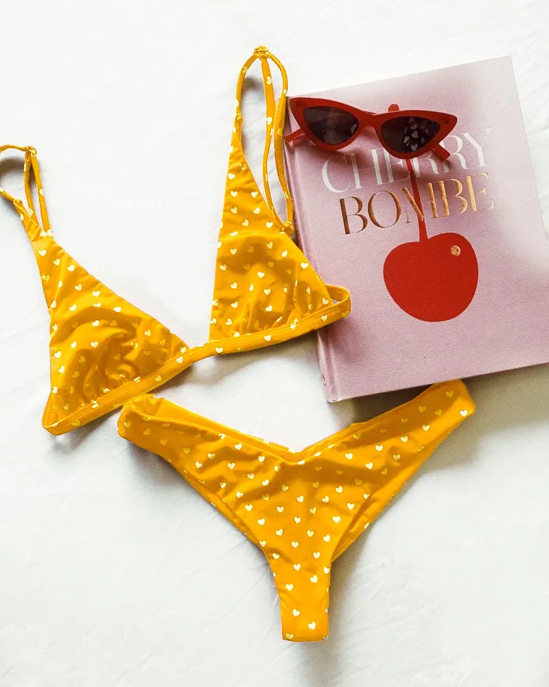 Комплект бикини, сексуальный купальник, купальный костюм, женский красный бикини с принтом сердца, пляжная одежда, Maillot De Bain Femme
