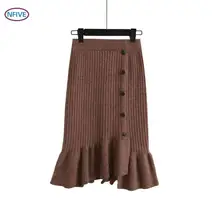 NFIVE бренд женские трикотажные однотонные юбки Новая мода зима корейский нерегулярные листья лотоса сбоку Fishtai средней длины Повседневная юбка