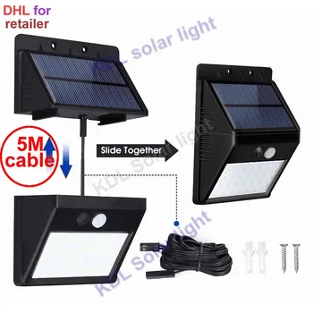 

30 led 500lm solar light split mount pIR motion 3 senser Newest 500LUX LED Solar IP new 2018 5M cable street wall lamp for deck