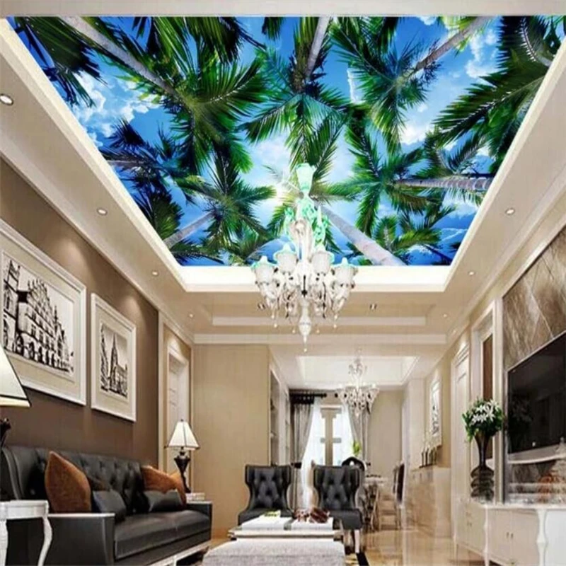 

wellyu 3D Dream Sky Coco Blue Sky White Clouds Ceiling Background Custom Large Mural Green Wallpaper papel de parede