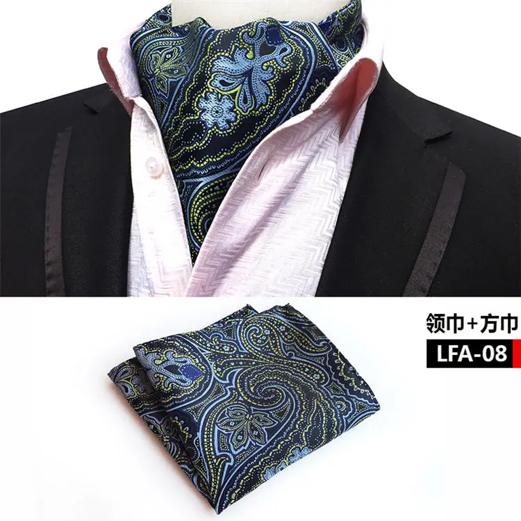 2 Pcs/Set Men Formal Scarf Set Fashion Blue Paisley Scarves with Handkerchief for Banquet Party mens snood scarf Scarves