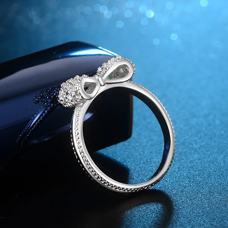 ZHOUYANG кольца для женщин, милый бант, микро кубический цирконий, серебряный цвет, для свадьбы, помолвки, вечерние, подарок, модное ювелирное изделие KCR230