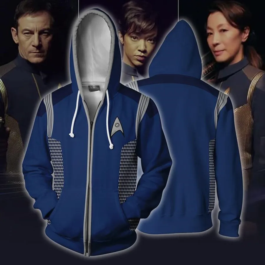 

3d Print Movie Star Trek Discovery Sweatshirts Hoodie Cosplay Costume Jackets Men Top Coat Zipper Casual Hoded