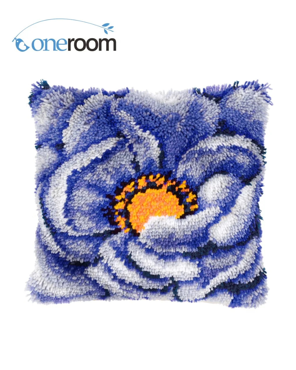 

BZ359 Blue Flower Hook Rug Kit Pillow DIY Unfinished Crocheting Yarn Mat Latch Hook Rug Kit Floor