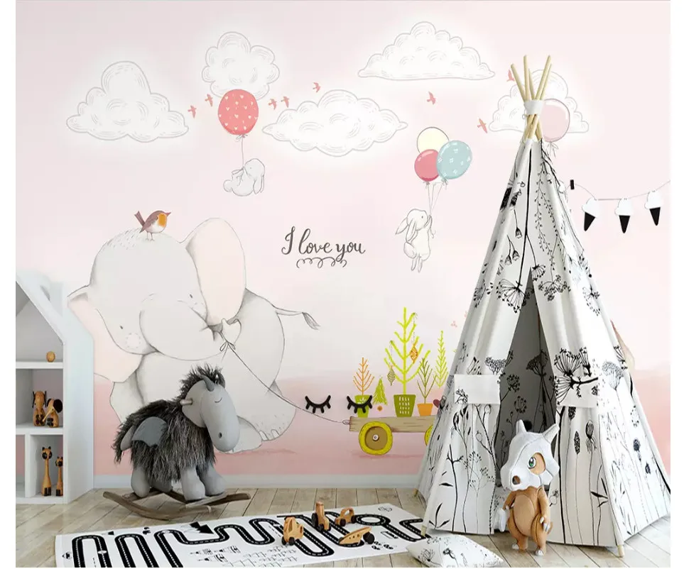Beibehang ручная роспись личности обои слон белый кролик иллюстрация детская комната диван ТВ фон 3d обои