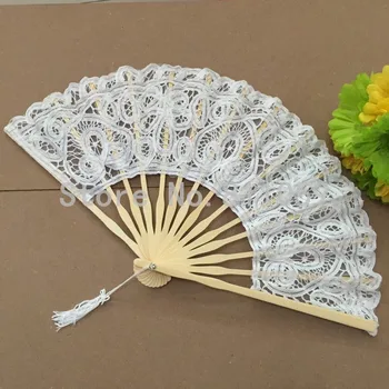 

Free shipping 5pcs/lot Handmade White Lace Fans Lady Embroidered Lace Craft Hand Fan for Wedding Party Decorations