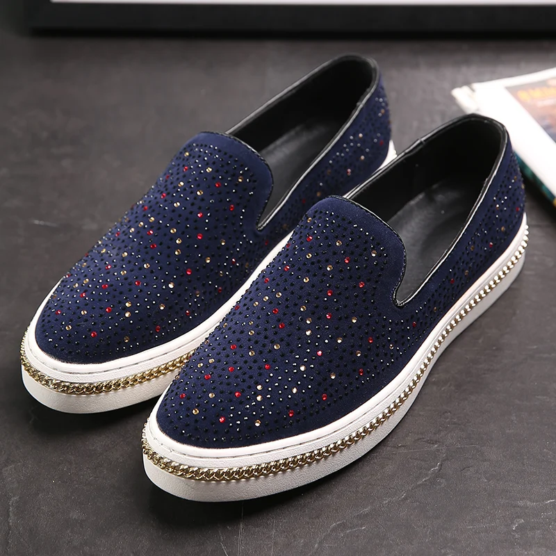 YD EVER New mocassin men loafers diamond shiny crystal luxury men