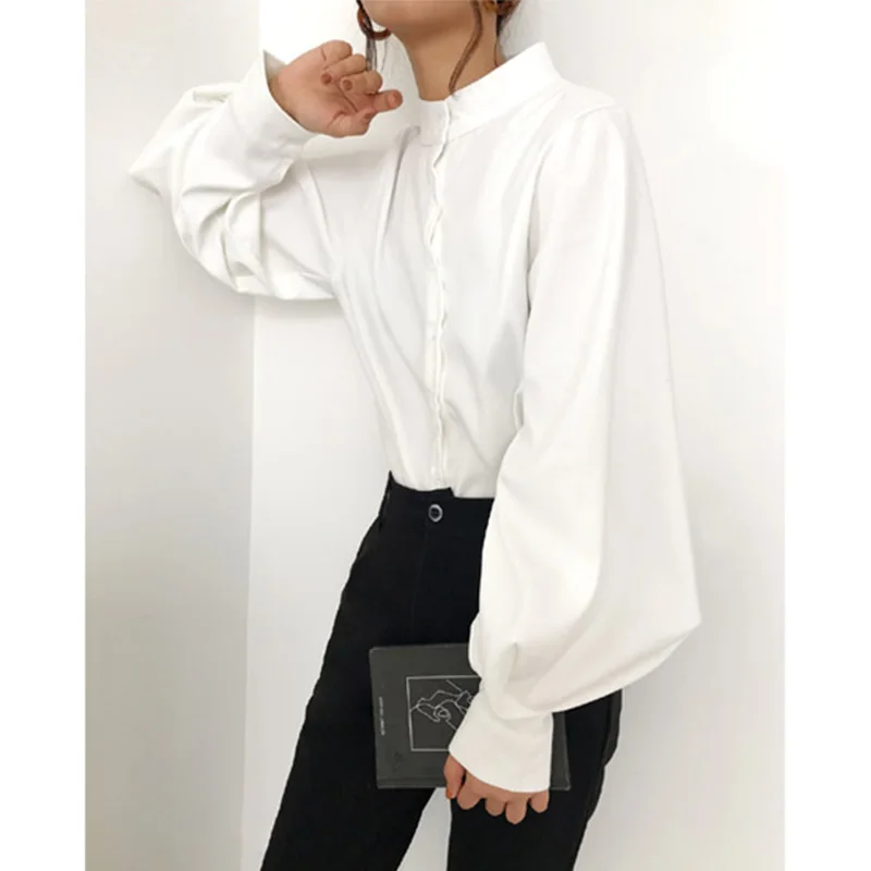 

Fashionable personality Women's Shirts Retro Collar Single-row Button Temperament Lantern Sleeve Loose Leisure Shirt Women's Top