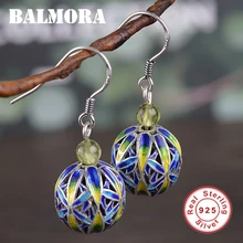 BALMORA 925 пробы серебряные эмалированные этнические Висячие серьги для женщин Lover фонарь мяч винтажные модные ювелирные изделия Brincos SY31166