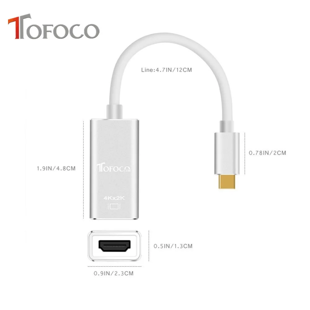 TOFOCO USB C to HDMI Adapter 4K Resolution USB 3.1 Type C to HDMI Adapter For Galaxy S8 Plus for MacBook Pro for Chromebook Pixe
