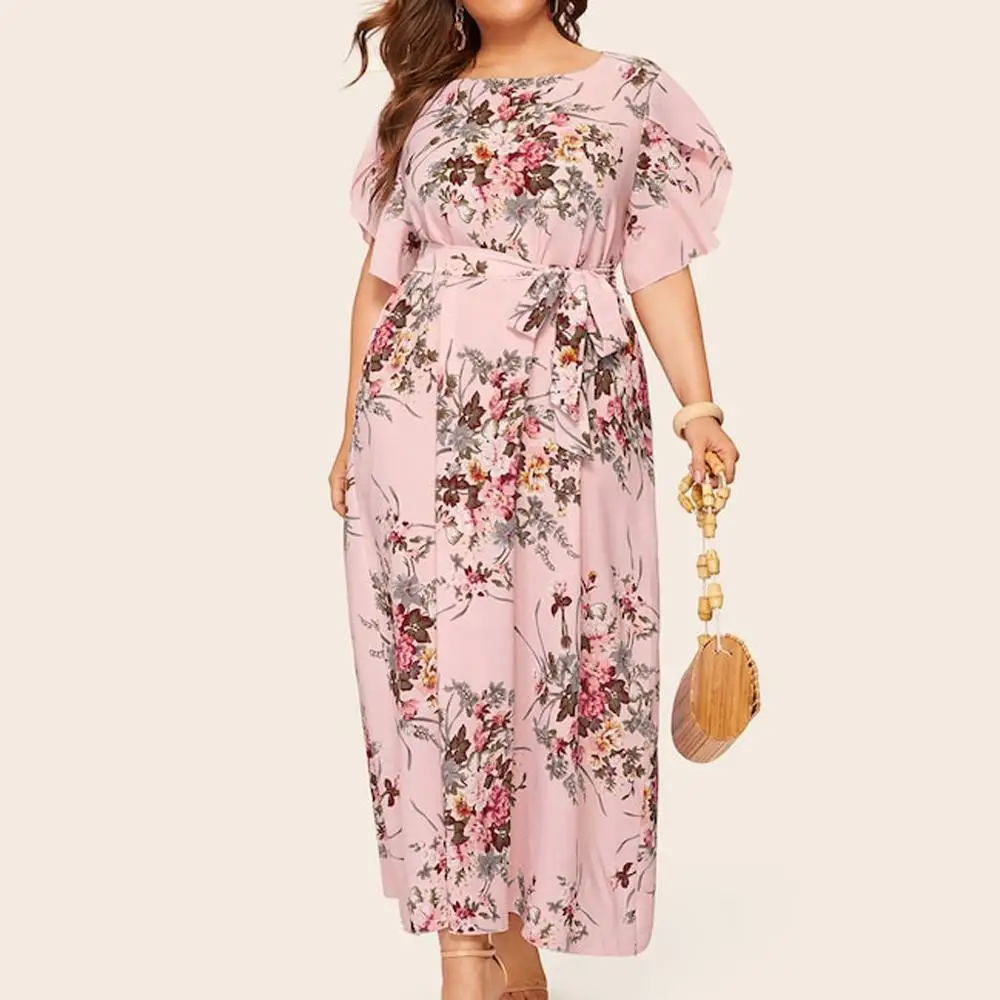 

2019 Plus Size Dress Women Summer Casual Floral Short Sleeve O-Neck Long Dress Party Long Maxi Dress Vestidos New