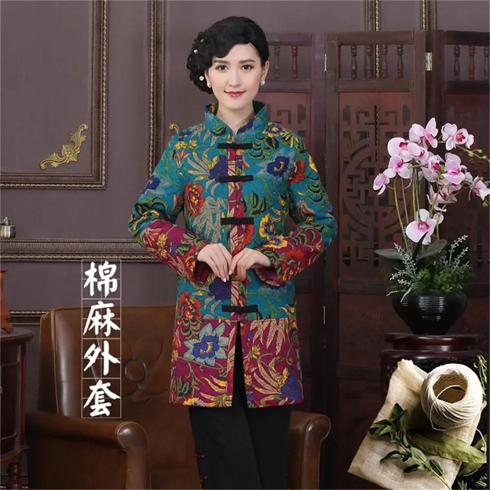 

Hot Sale Mutilcolor Coat Chinese Tradition Women's Cotton Linen Thin Wadded Jacket Coats L XL XXL
