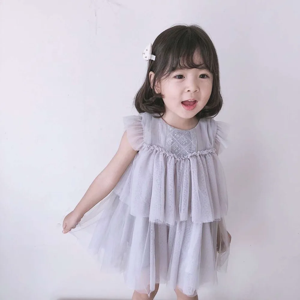 

Super sweet princess dress Handmade beaded grey mesh dress kids fashion summer dresses for girls baby girls clothes