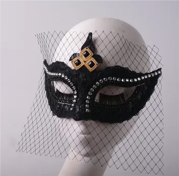 

Custom Black Half Face Plaid Mesh Veil Sexy Beauty God Miss Sister Party Ball Mask Halloween Mask