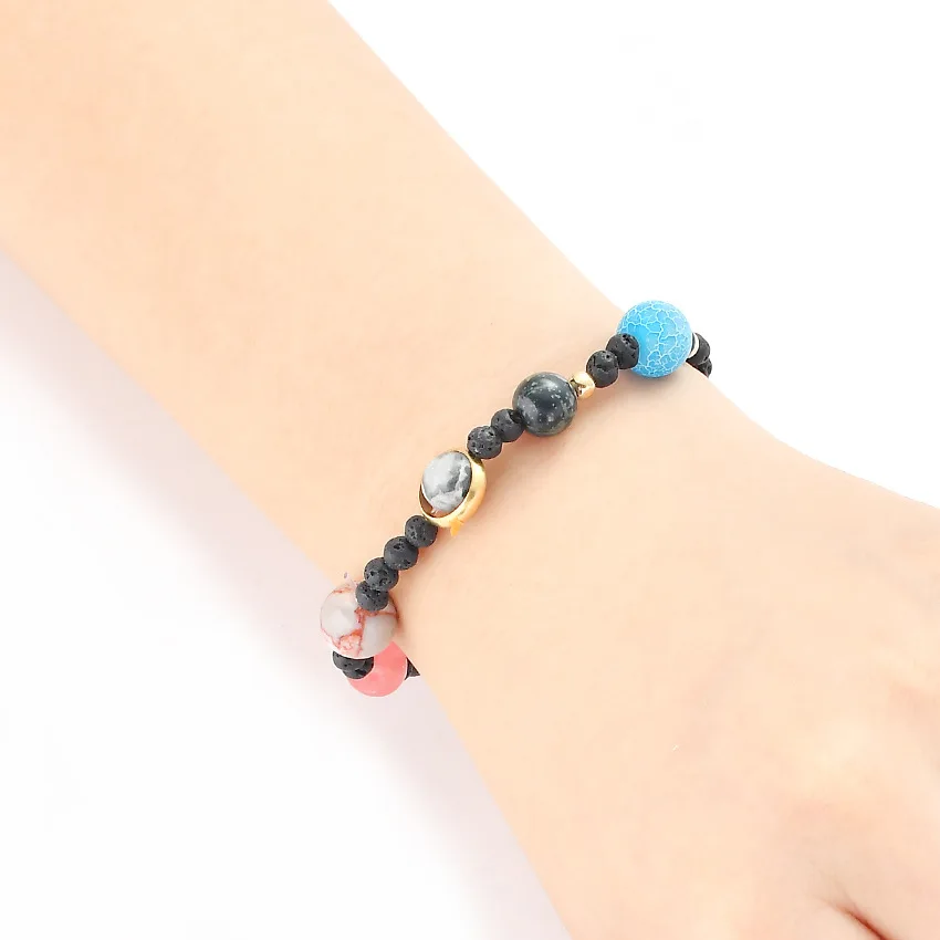 CJZBLXSL00672 The solar system eight planets beaded bracelets Amazon explosion volcanic stone ornaments stars natural bra | Украшения и