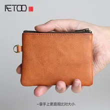 AETOO, мужской короткий кошелек, Ретро стиль, чтобы сделать старый кожаный кошелек, Женский кошелек из воловьей кожи, мини-кошелек на молнии, маленький кошелек с гравировкой букв