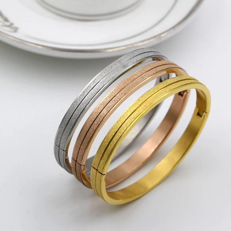 Silver Bangle With Gold Polish Hot Sale Line Dull Polish CZ Gold Color / Rose Gold Color / Silver