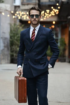 

Navy Blue Two Buttons Business Men Suit Blazer Masculino Chaleco Costume Homme Mens Suits Slim Fit Wedding Groom
