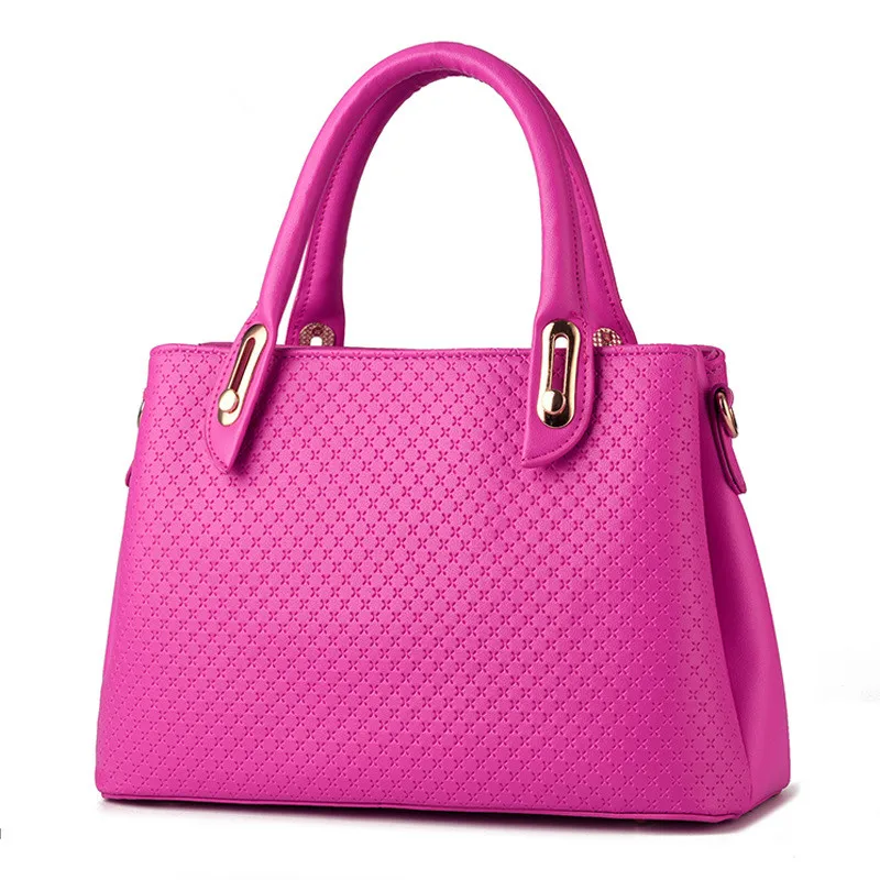 Fuchsia Embossed PU Women Bag Shoulder Bag Elegant Lady Handbag Casual