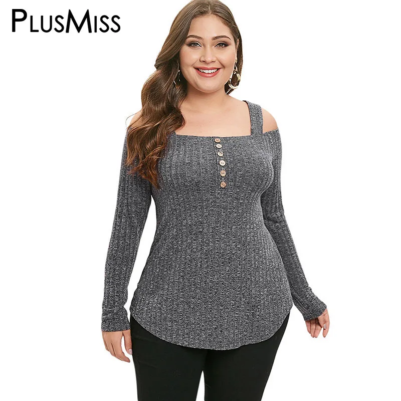 

PlusMiss Plus Size 5XL Sexy Off Shoulder Knitted Tunic Tops Women Big Size Knitwear Winter Female Sweater Pullover XXXXL XXXL