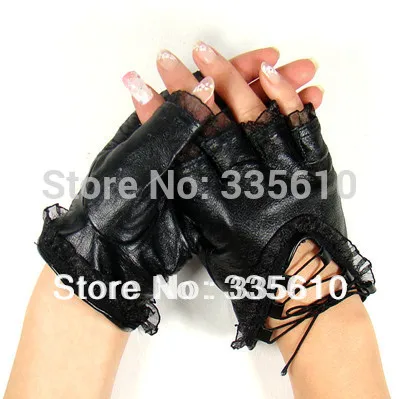 New 2016 women gloves fashion lady spring new mittens lace sheepskin leather gloves women half finger gloves