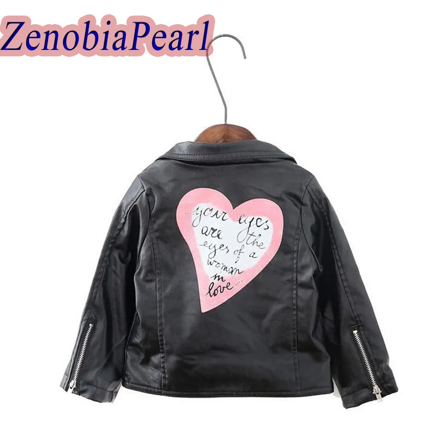 

2018 Limited Real Regular Full Baby Girls Faux Leather Outerwear Toddler Girl Heart Shape Back Pu Jackets Coat Fashion Designer
