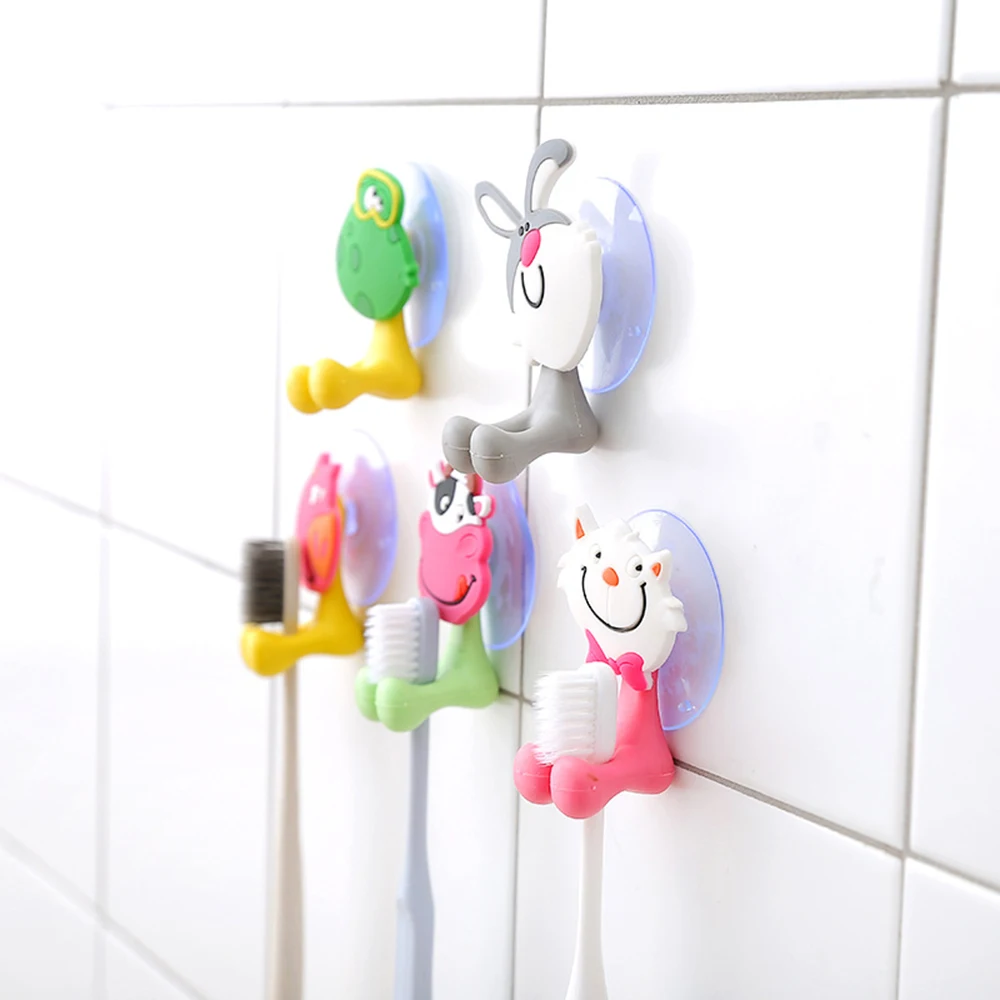 

Whole Sale Animal Cute Funny Cartoon Suction Cup Toothbrush Holder Bathroom Accessories Set Wall Suction Holder Tools Colorful