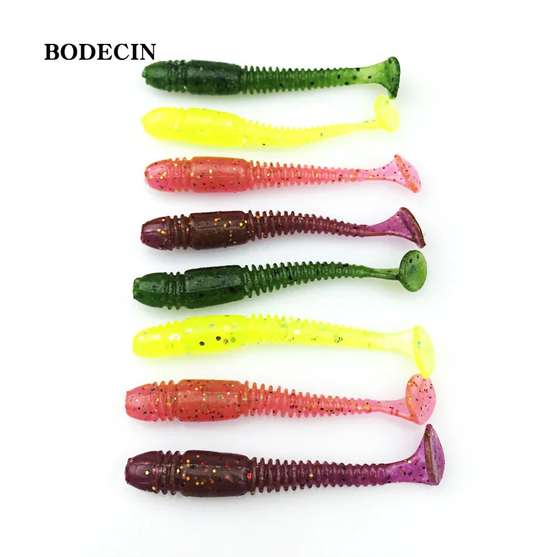 16pcs Fishing Takcle Lure Worms Artificial Soft Baits with salt smell T Tail  lures 50mm 1g Grubs Maggot Plastic Jig Head Texas (5)