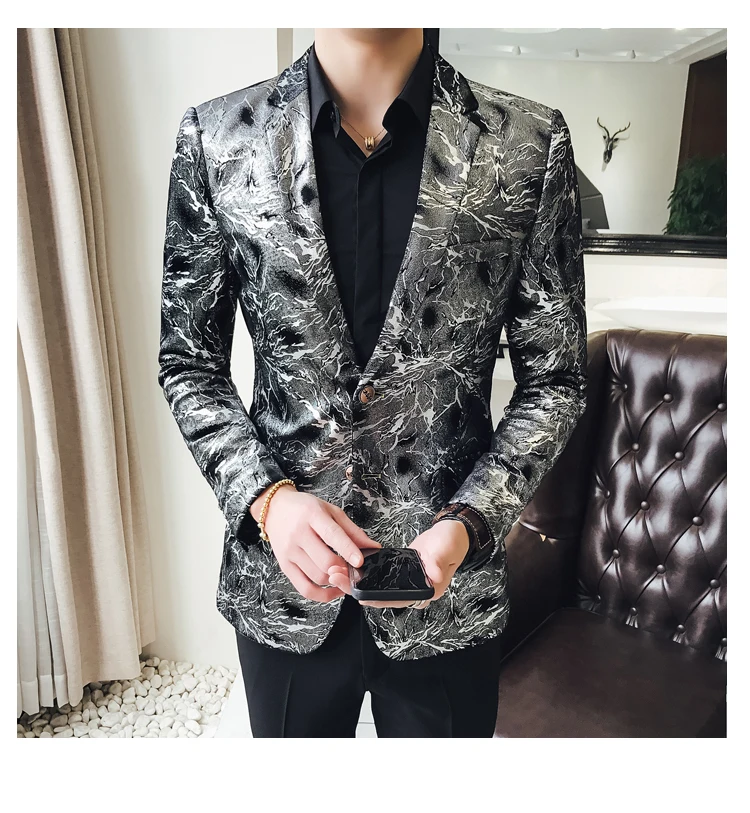 Flashlight Print Velvet Blazer Men High Quality Stylish Blazer for Mens Designer Blazer Suits Jacket Stage Costumes 5xl