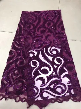 

green French velvet Lace Fabric 2018 High Quality African Voile Flannel Lace Fraric With Sequins for Nigerian Wedding purple