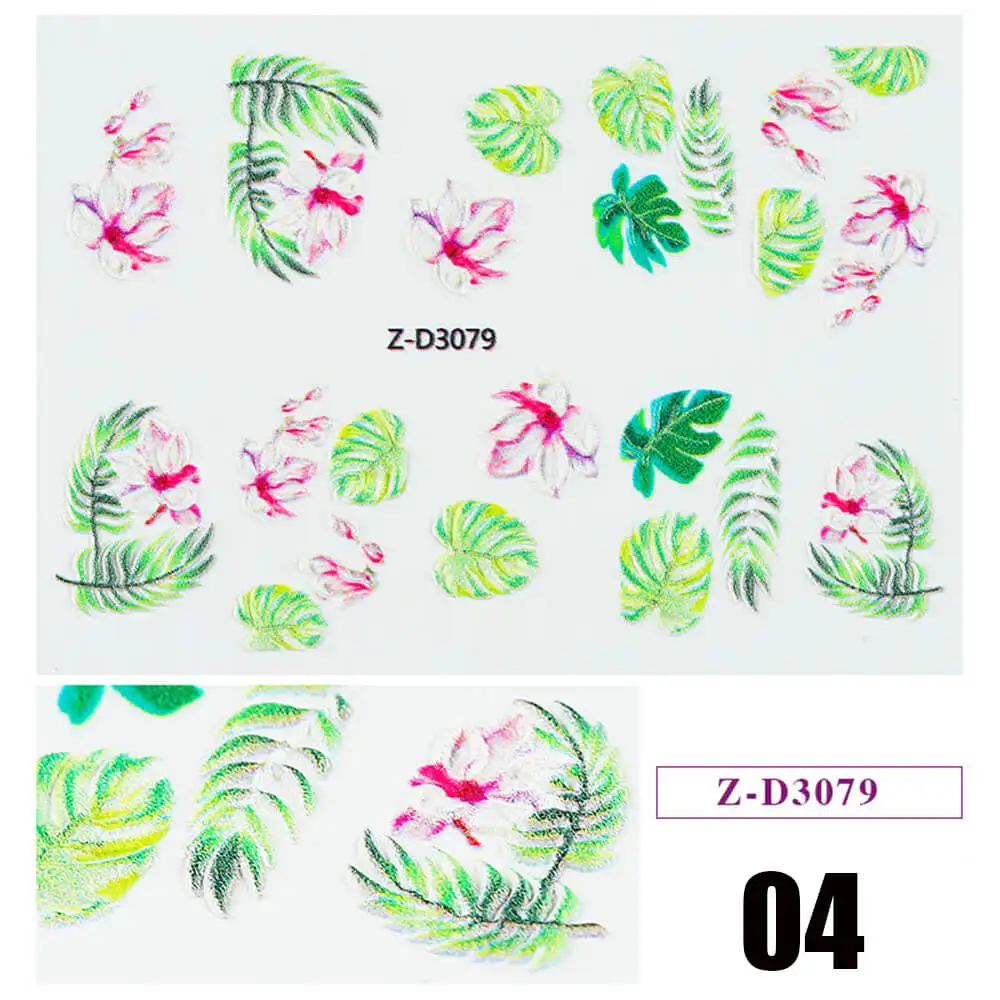 1pc 5D Acrylic Engraved Flower Nail Sticker Embossed Flower Water Decals Empaistic Nail Water Slide Decals 22 Styles DIY Nail Ar - Цвет: 04