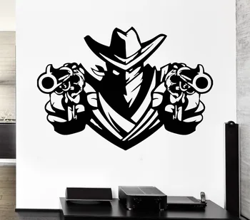 

Removable Wall Decal Cowboy Bandit Revolver Pistols Weapons Shawl Vinyl Decal Home Decor Art Vinyl Wall Mural Paper A-26