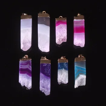

Raw Gold Color Bezel Random Length Irregular Natural Stone Purple Blue Quartz Pendant Healing Druzy Geode Stones Beads