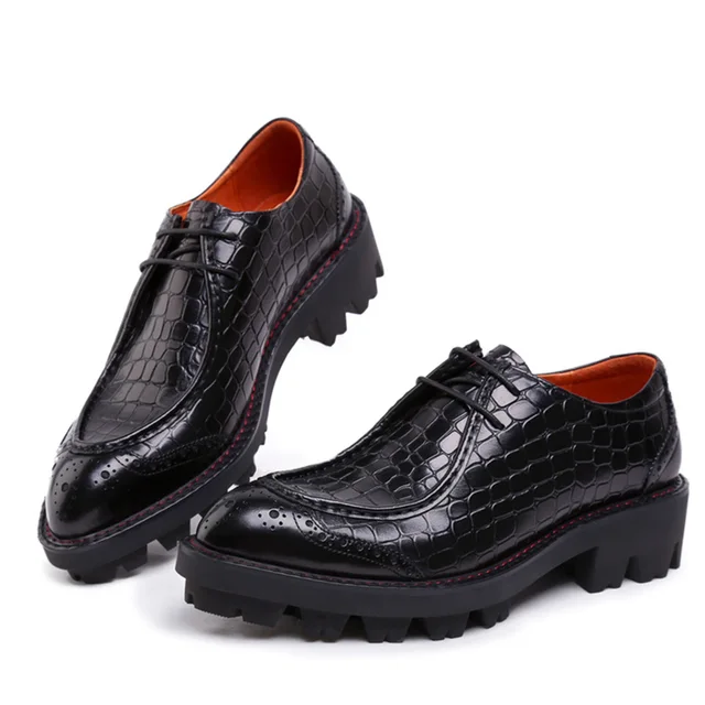 Sipriks Men Elevator Shoes Thick Rubber Sole Dress Shoes Real Leather