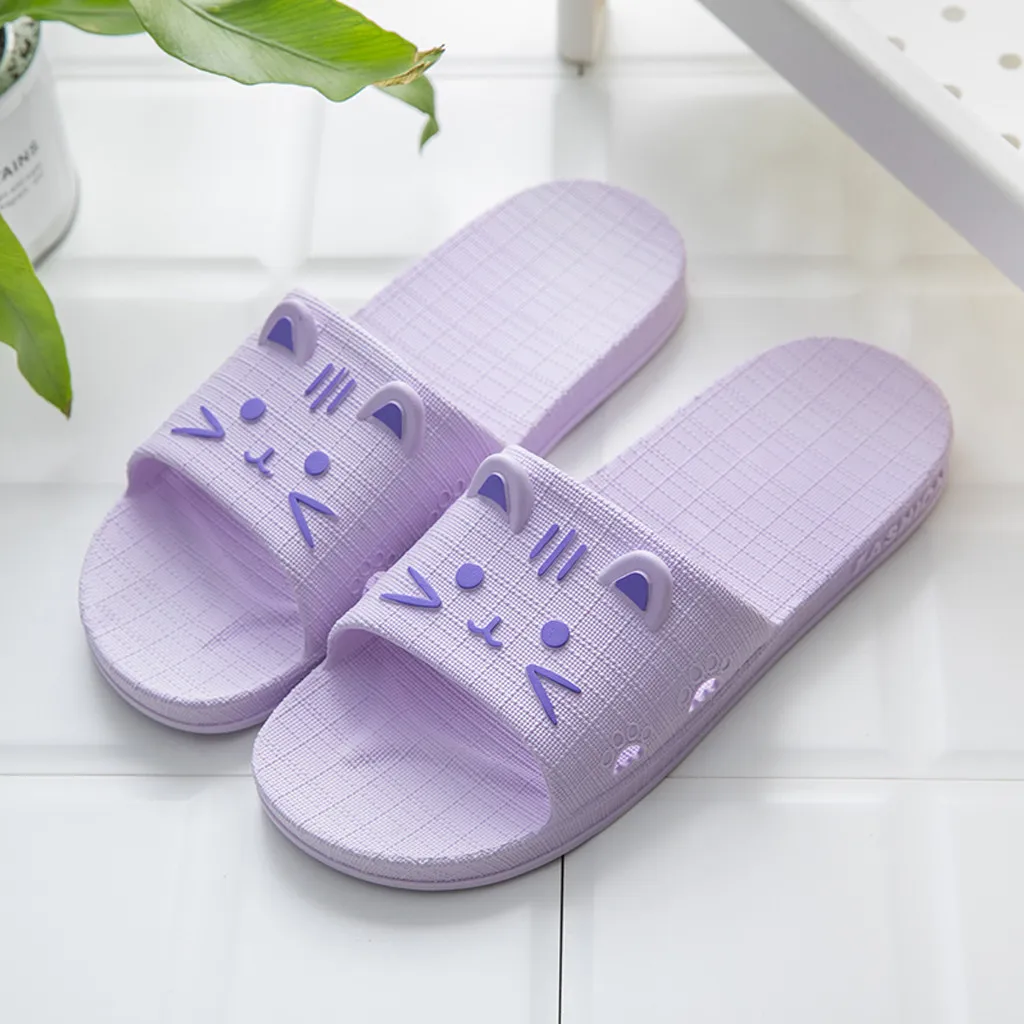 

MUQGEW Summer Slippers Kitty Pattern Women Home Indoor Floor Family Shoes Flat with Summer PVC Shower Shallow Skidproof Slippers