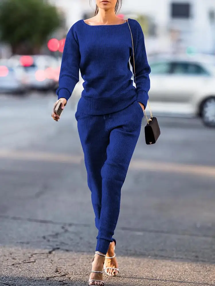 

Autumn Women Fashion Elegant Casual 2XL XXL Plus Size Solid Top&Pant Sets Long Sleeve Pocket Design Oversize Tracksuit