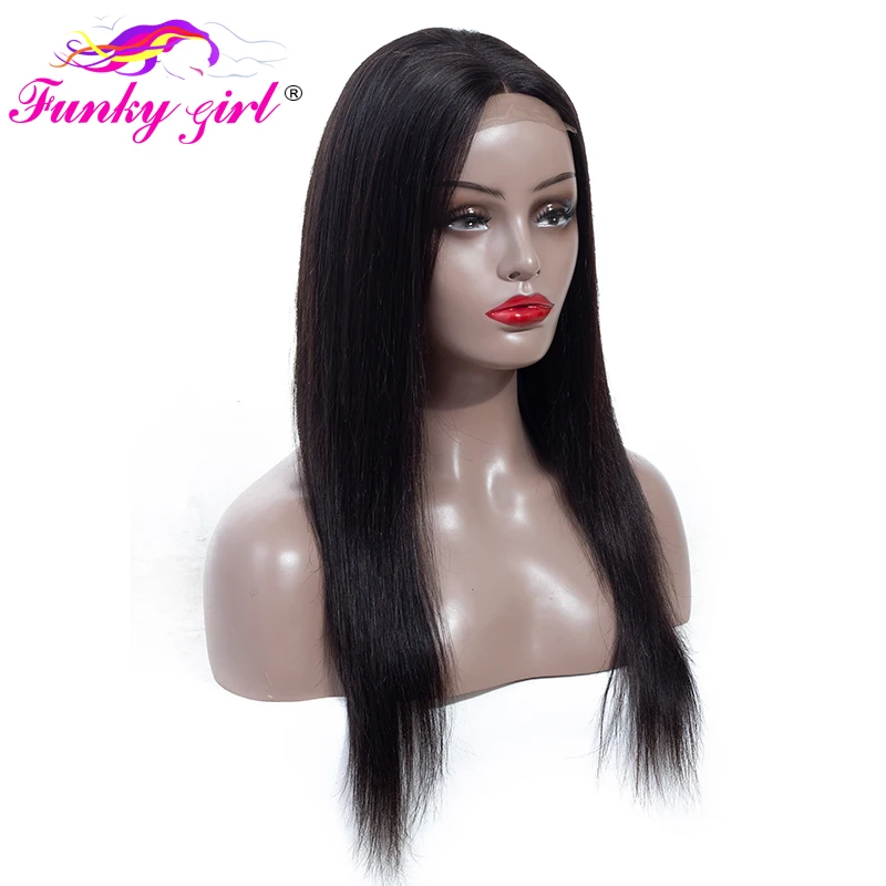 

Funky Girl 4x4 Lace Clsoure Human Hair Wigs Pre-Plucked With Baby Hair Brazilian Straight Lace Closure Wig Non-Remy Lace Wig